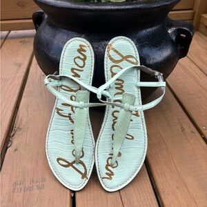 Sam Edelman Mint Green Sandal with Gold Accents Size 10